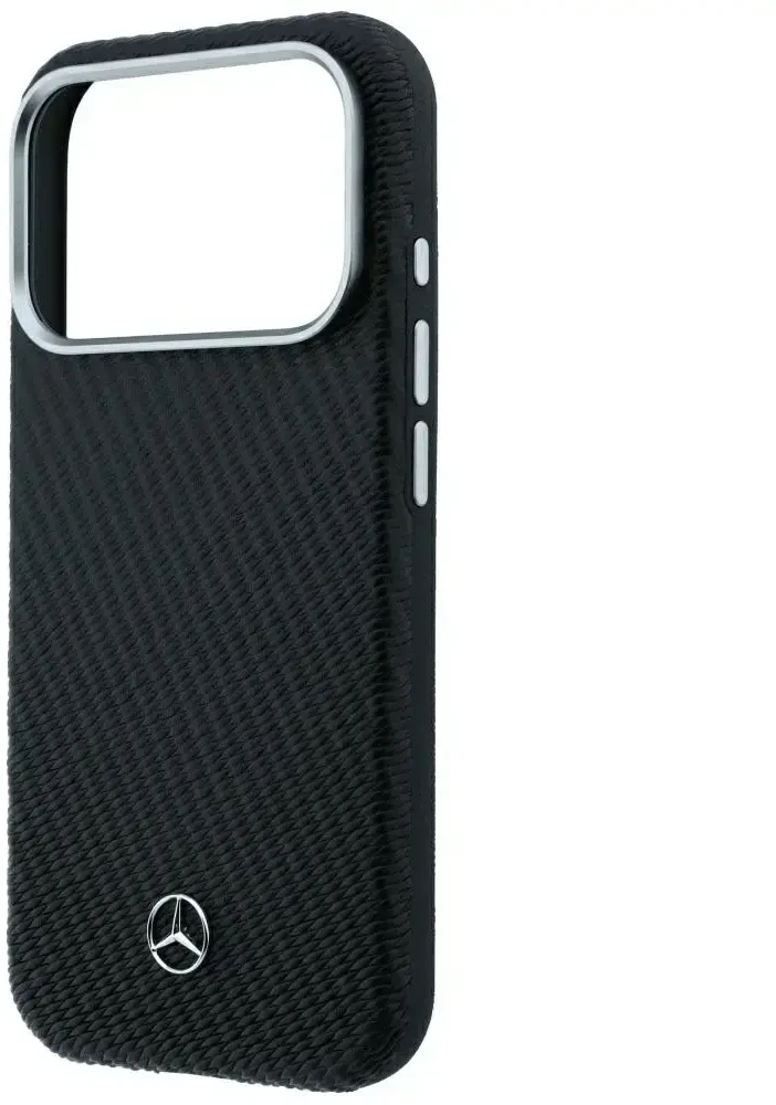 Dėklas Mercedes Leather Semi Wrap Wood Effect MagSafe skirtas iPhone 18 Pro Max / 17 Pro Max juodas