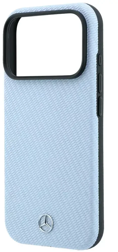 Dėklas Mercedes Leather Semi Wrap Wood Effect MagSafe skirtas iPhone 18 Pro Max / 17 Pro Max mėlynas