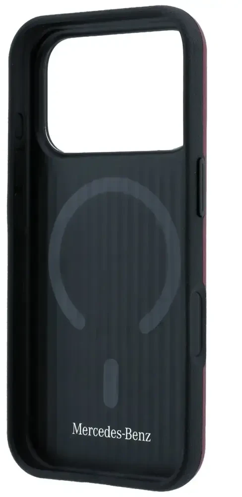 Dėklas Mercedes Leather with Ring Stand MagSafe do iPhone 18 Pro / 17 Pro bordo spalvos