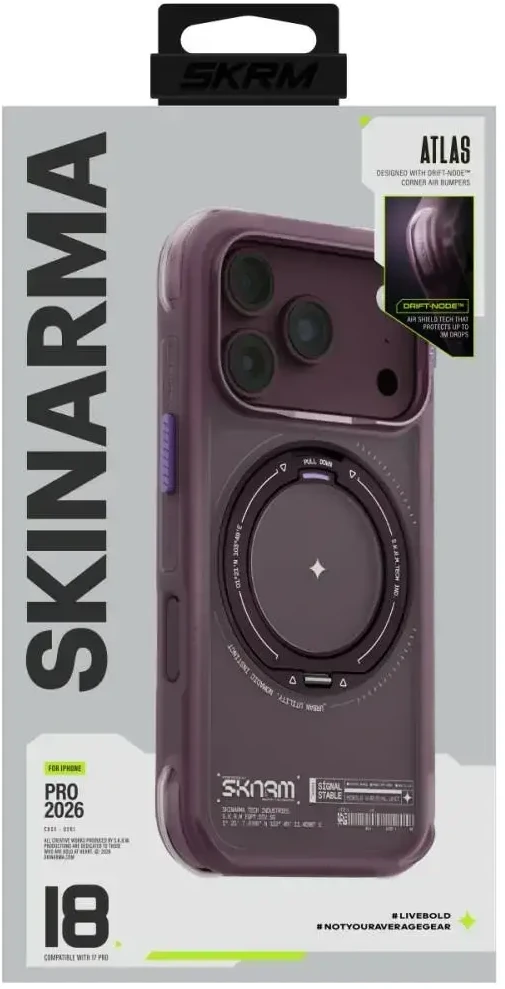 Dėklas Skinarma Atlas MagSafe + Rotating Kick Stand do iPhone 18 Pro / 17 Pro bordo spalvos