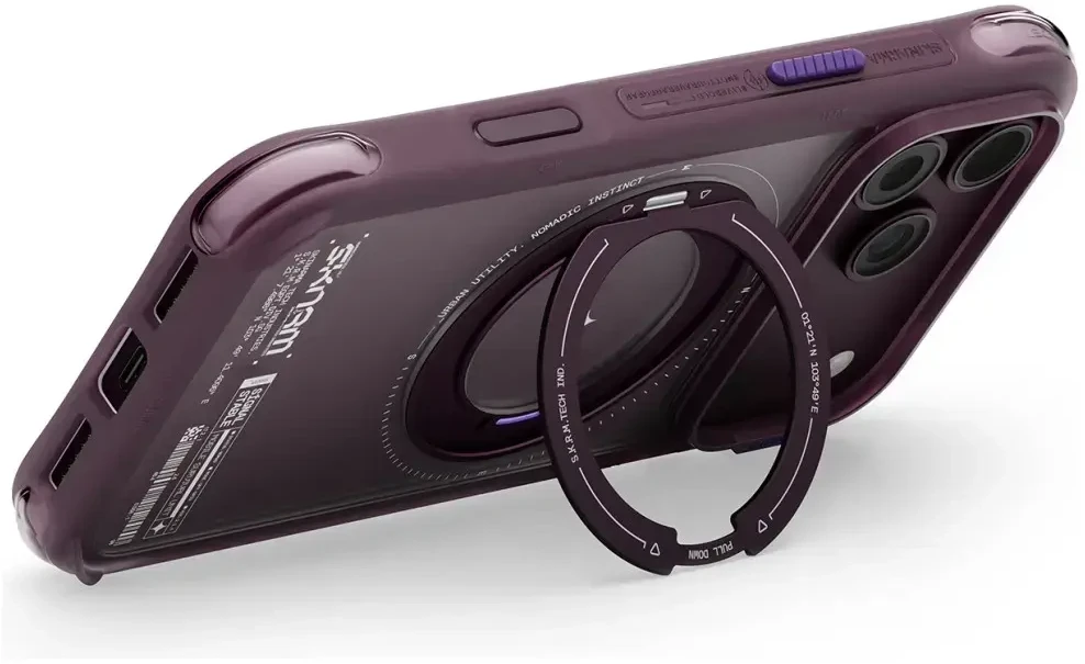 Dėklas Skinarma Atlas MagSafe + Rotating Kick Stand do iPhone 18 Pro / 17 Pro bordo spalvos