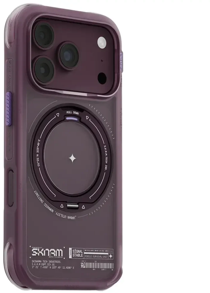 Dėklas Skinarma Atlas MagSafe + Rotating Kick Stand do iPhone 18 Pro / 17 Pro bordo spalvos