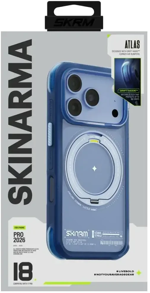 Dėklas Skinarma Atlas MagSafe + Rotating Kick Stand do iPhone 18 Pro / 17 Pro mėlyna