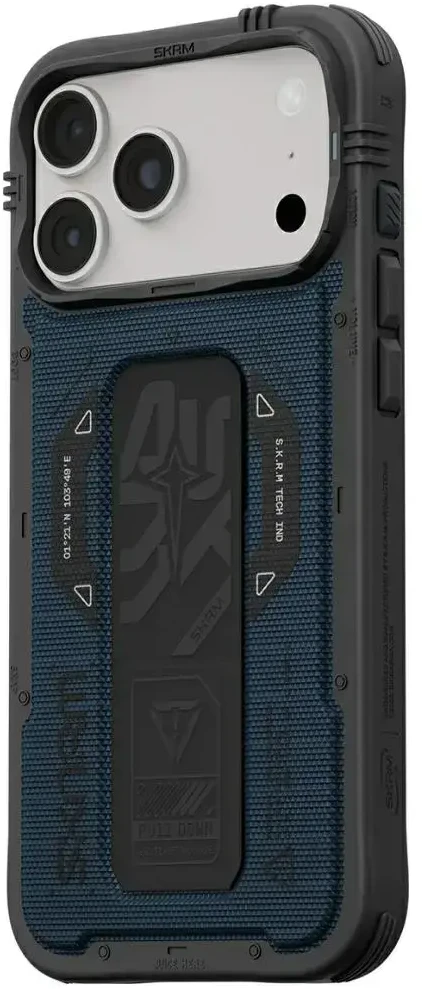 Dėklas Skinarma Phantom MagSafe + laikiklis su stovu, skirtas iPhone 18 Pro Max / 17 Pro Max, mėlynas