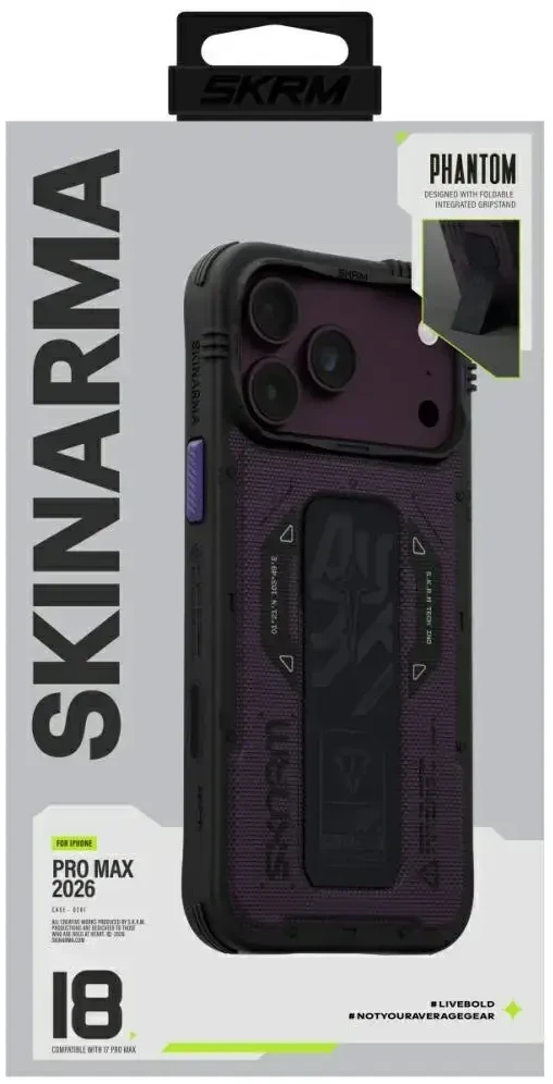 Dėklas Case Skinarma Phantom MagSafe + Grip Stand for iPhone 18 Pro Max / 17 Pro Max burgundy