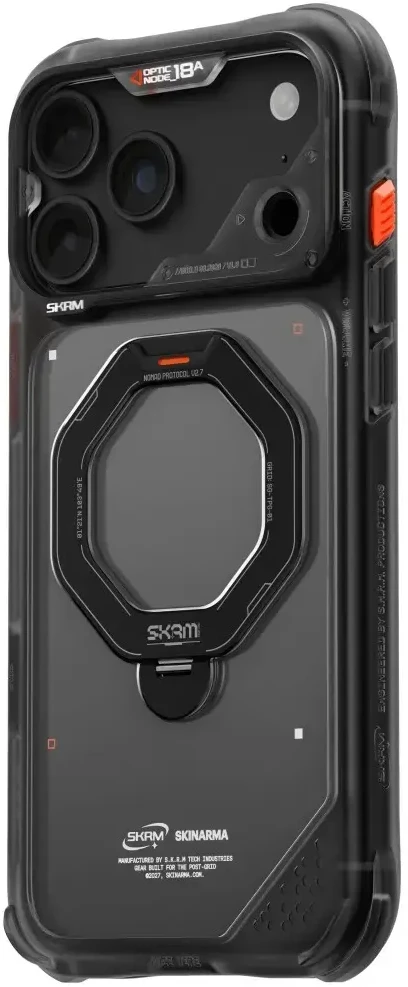 Dėklas Skinarma Saturn MagSafe + Rotating Kick Stand do iPhone 18 Pro Max / 17 Pro Max juoda