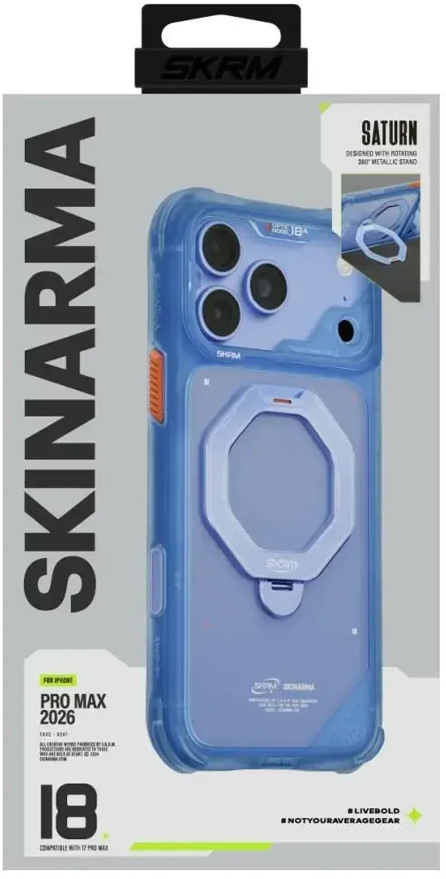 Dėklas Skinarma Saturn MagSafe + Rotating Kick Stand do iPhone 18 Pro Max / 17 Pro Max mėlyna