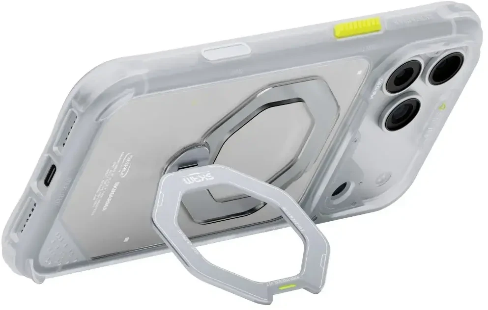 Dėklas Skinarma Saturn MagSafe + Rotating Kick Stand do iPhone 18 Pro / 17 Pro frost