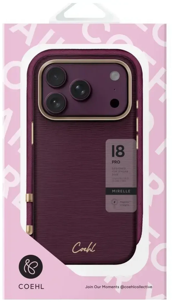 Dėklas UNIQ Coehl Mirelle, skirtas iPhone 18 Pro / 17 Pro, su magnetiniu įkrovimu, bordo spalvos