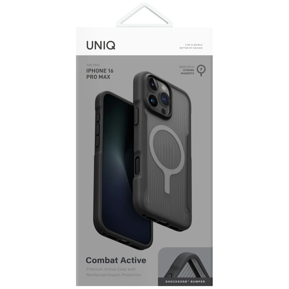 Uniq Combat Active Magclick įkrovimo dėklas, skirtas iPhone 16 Pro Max - Juodas