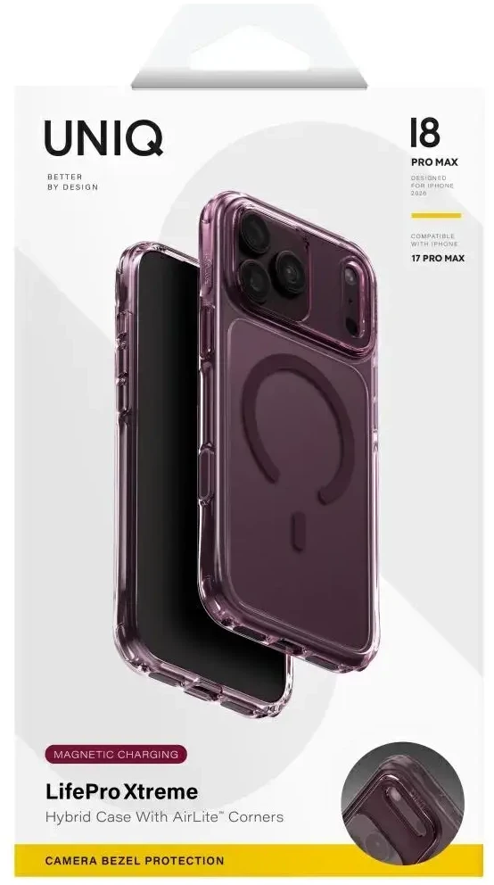 „UNIQ LifePro Xtreme“ dėklas „iPhone 18 Pro Max“ / „17 Pro Max“ su „Magclick“ įkrovimu, bordo spalvos