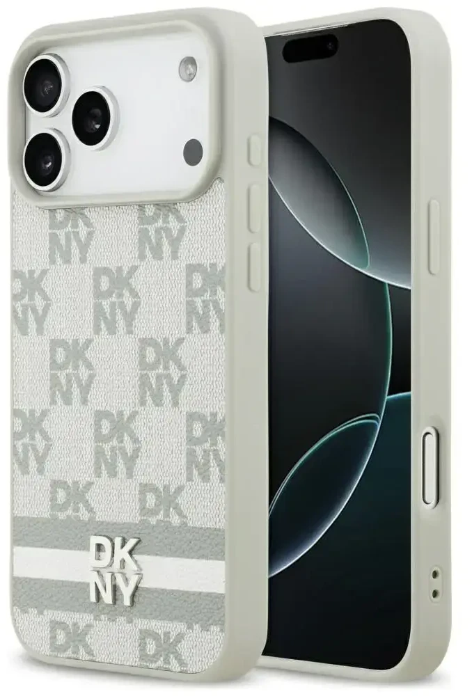 Dėklas DKNY Checkered with Printed Stripes skirtas Apple iPhone 17 Pro Max beige