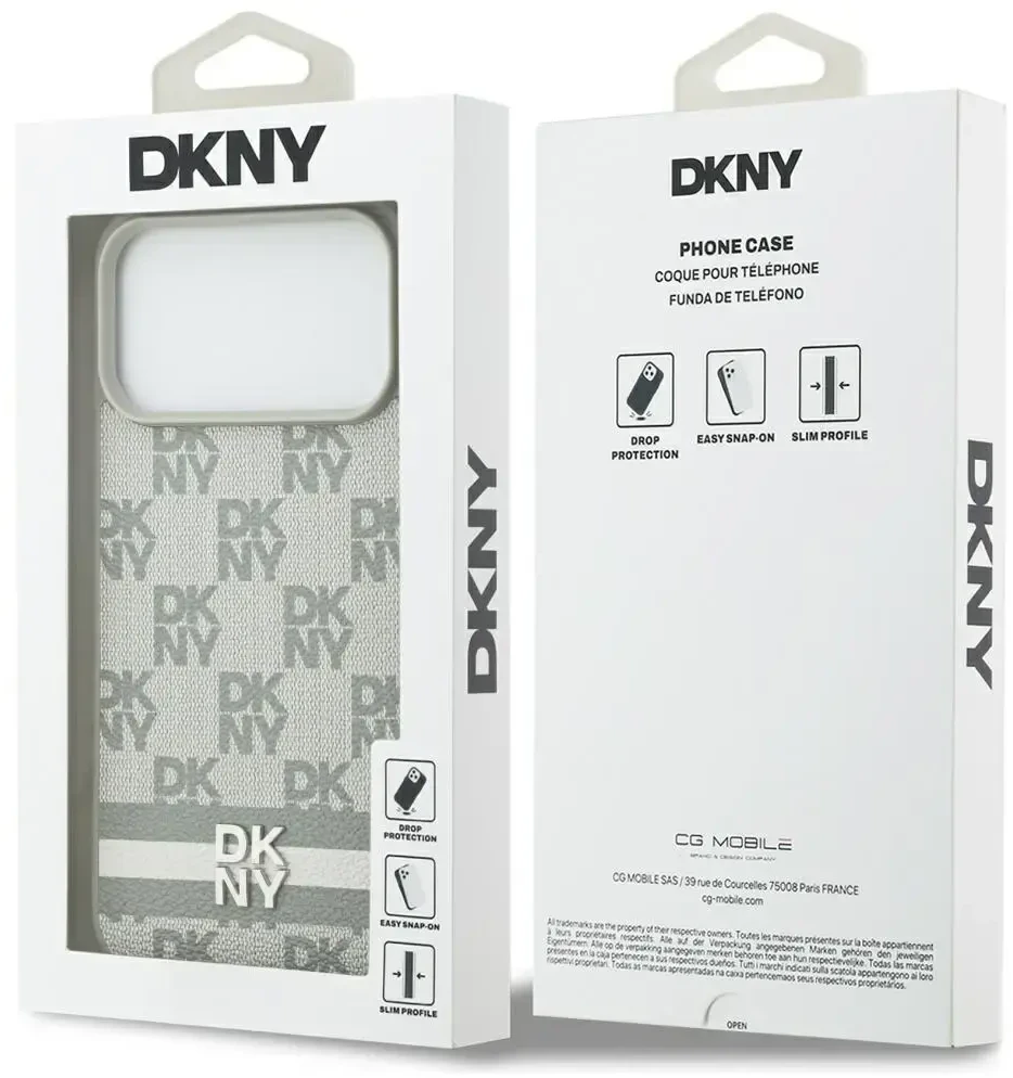 Dėklas DKNY Checkered with Printed Stripes skirtas Apple iPhone 17 Pro Max beige