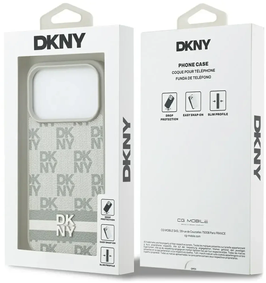 Dėklas DKNY Checkered with Printed Stripes skirtas Apple iPhone 17 Pro beiige