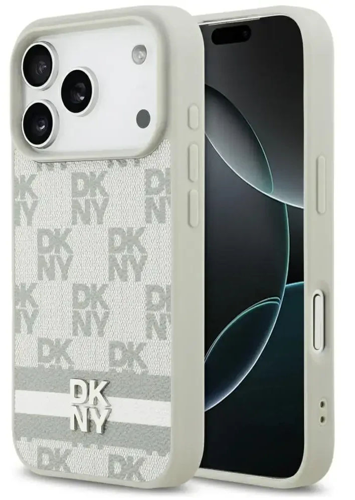Dėklas DKNY Checkered with Printed Stripes skirtas Apple iPhone 17 Pro beiige