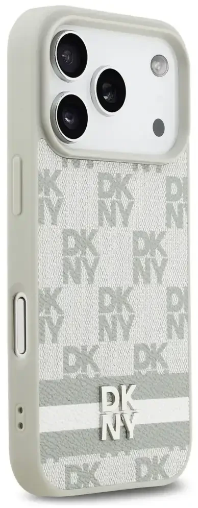 Dėklas DKNY Checkered with Printed Stripes skirtas Apple iPhone 17 Pro beiige