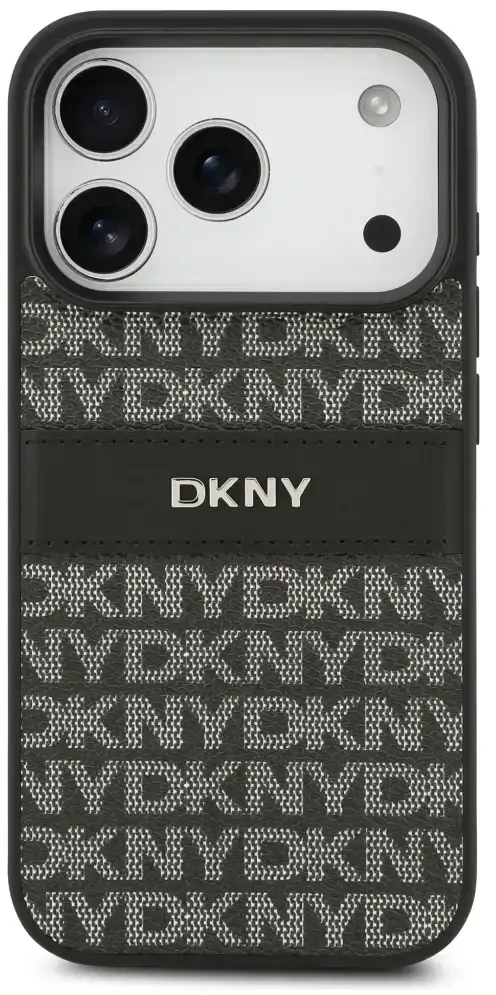 Dėklas DKNY Repeat Texture Pattern with Tonal Stripe skirtas Apple iPhone 17 Pro Max juodos spalvos