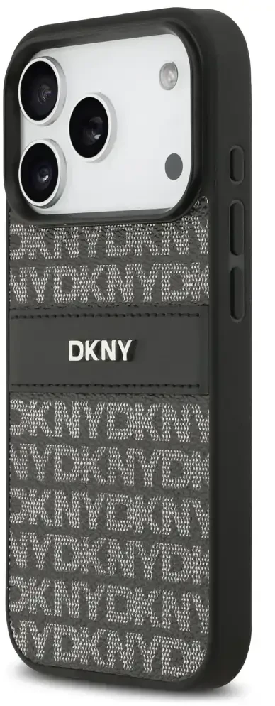 Dėklas DKNY Repeat Texture Pattern with Tonal Stripe skirtas Apple iPhone 17 Pro Max juodos spalvos