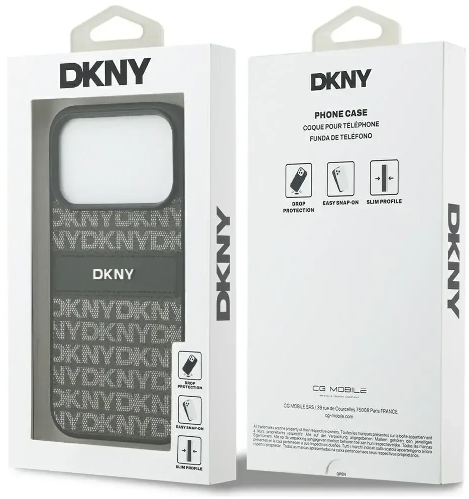 Dėklas DKNY Repeat Texture Pattern with Tonal Stripe skirtas Apple iPhone 17 Pro Max juodos spalvos