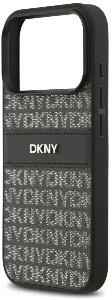 Dėklas DKNY Repeat Texture Pattern with Tonal Stripe skirtas Apple iPhone 17 Pro Max juodos spalvos