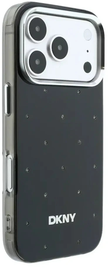 DKNY PC/TPU Rhinestones Magsafe dėklas, skirtas iPhone 18 Pro, juodas