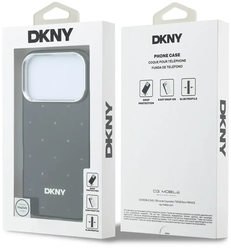 DKNY PC/TPU Rhinestones Magsafe dėklas, skirtas iPhone 18 Pro Max, juodas