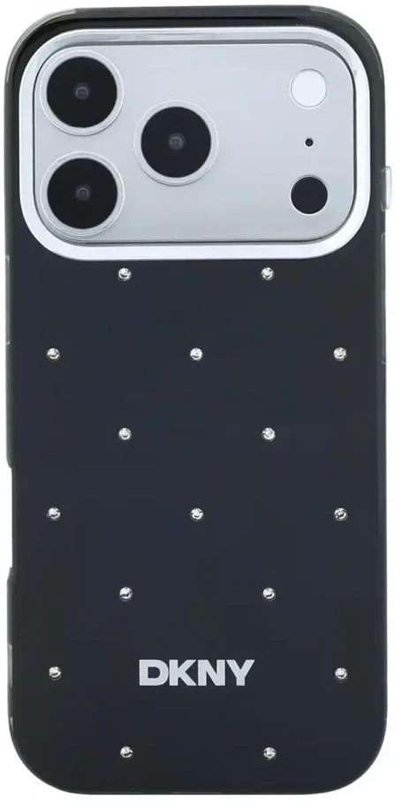 DKNY PC/TPU Rhinestones Magsafe dėklas, skirtas iPhone 18 Pro Max, juodas