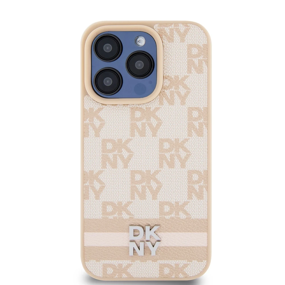 DKNY PU oda languotas raštas ir juostelės dėklas telefonui iPhone 13 Pro, rožinės spalvos
