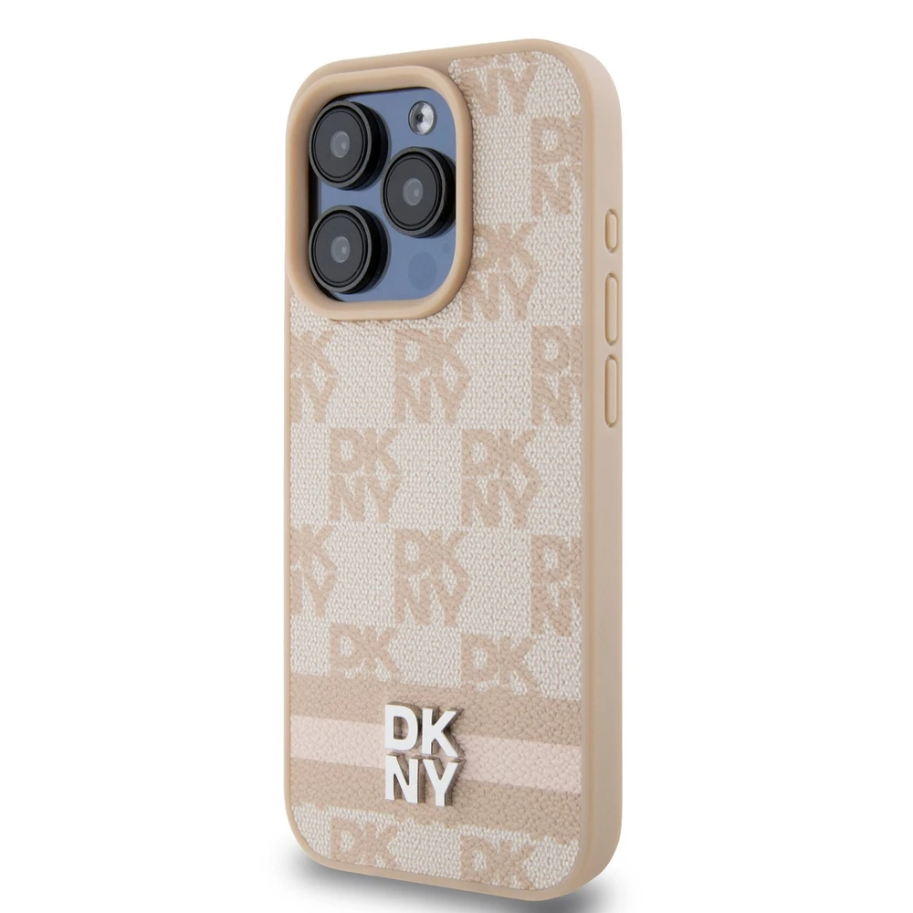 DKNY PU oda languotas raštas ir juostelės dėklas telefonui iPhone 13 Pro, rožinės spalvos