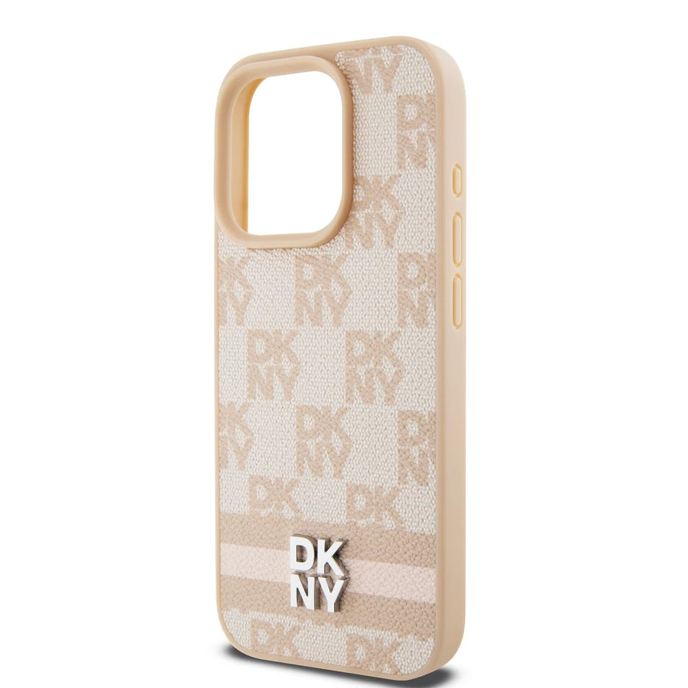 DKNY PU oda languotas raštas ir juostelės dėklas telefonui iPhone 13 Pro, rožinės spalvos