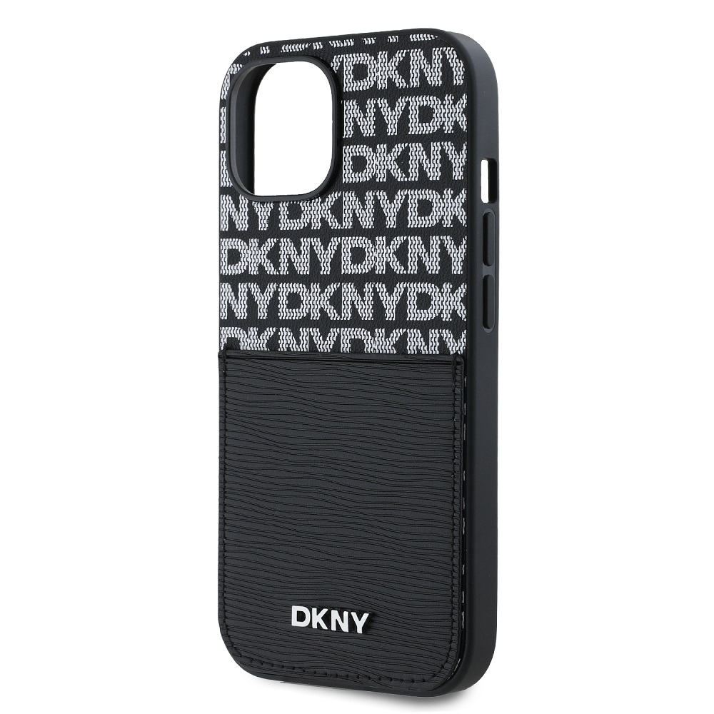 DKNY PU Leather Repeat Pattern Card Pocket dėklas telefonui Apple iPhone 14 juodos spalvos