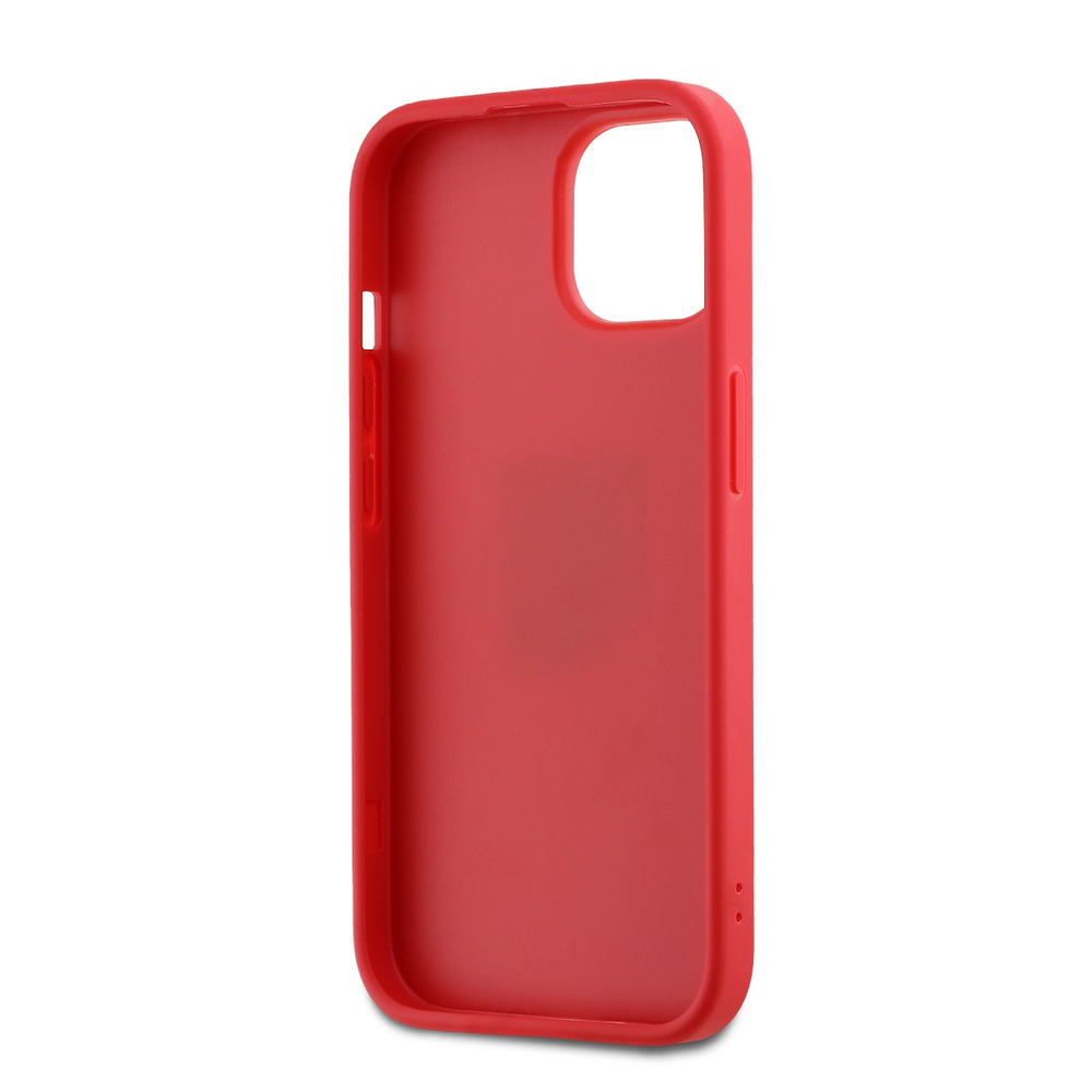 DKNY PU Leather Stack Logo Wrist Strap dėklas telefonui Apple iPhone 15 raudonos spalvos
