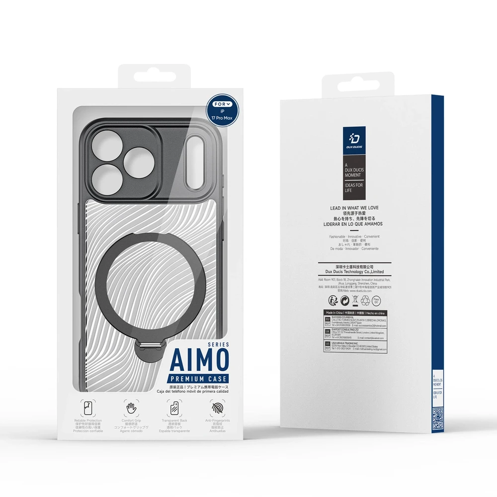 Dux Ducis Aimo Mag dėklas su Magnetic Ring and Stand skirtas Apple iPhone 17 Pro Max – juodos spalvos