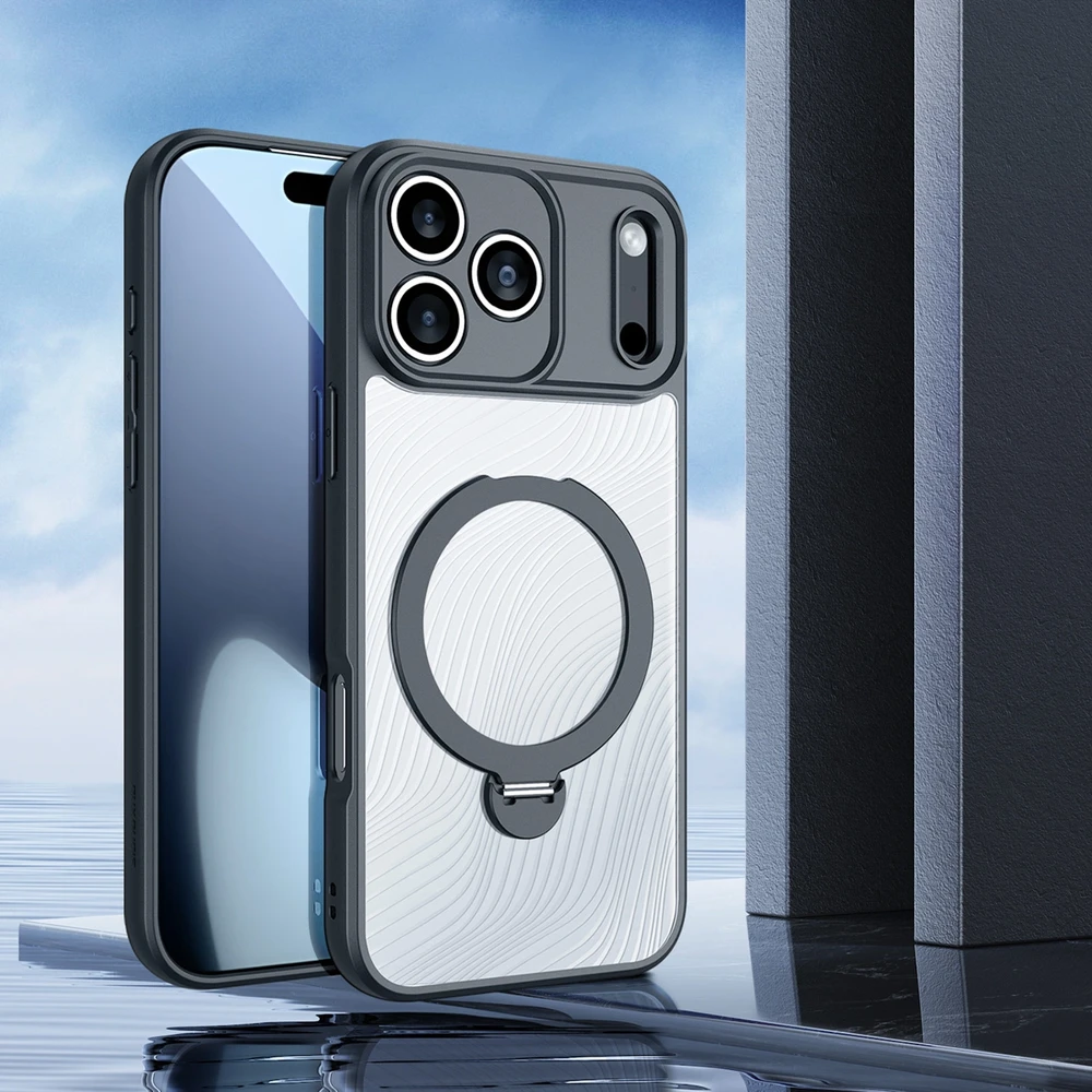 Dux Ducis Aimo Mag dėklas su Magnetic Ring and Stand skirtas Apple iPhone 17 Pro – juodos spalvos