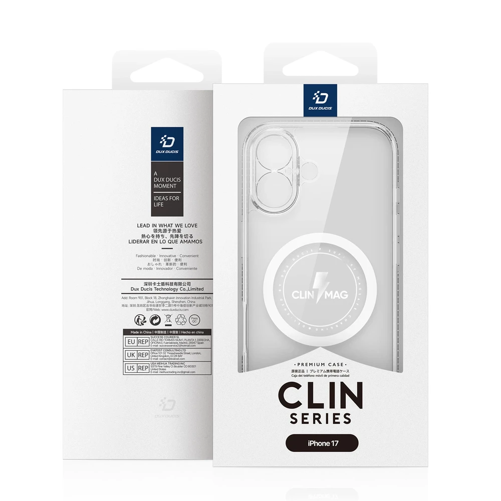 Dux Ducis Clin Mag dėklas skirtas iPhone 17 suderinamas su MagSafe – skaidrus