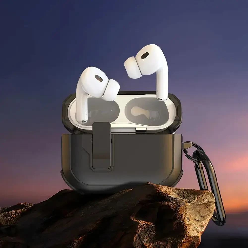 Ausinių dėklas Dux Ducis PECP, skirtas AirPods 4 ausinėms, apsauginis TPU+PC, juodas