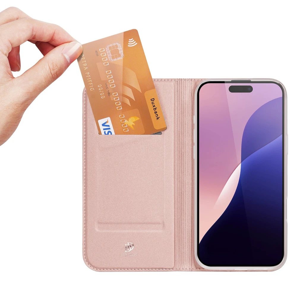 Dux Ducis atverčiamas dėklas SKIN PRO skirtas Apple iPhone 16 Pro Max rožinės spalvos