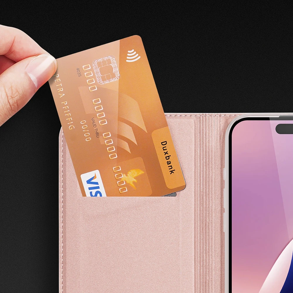 Dux Ducis atverčiamas dėklas SKIN PRO skirtas Apple iPhone 16 Pro Max rožinės spalvos