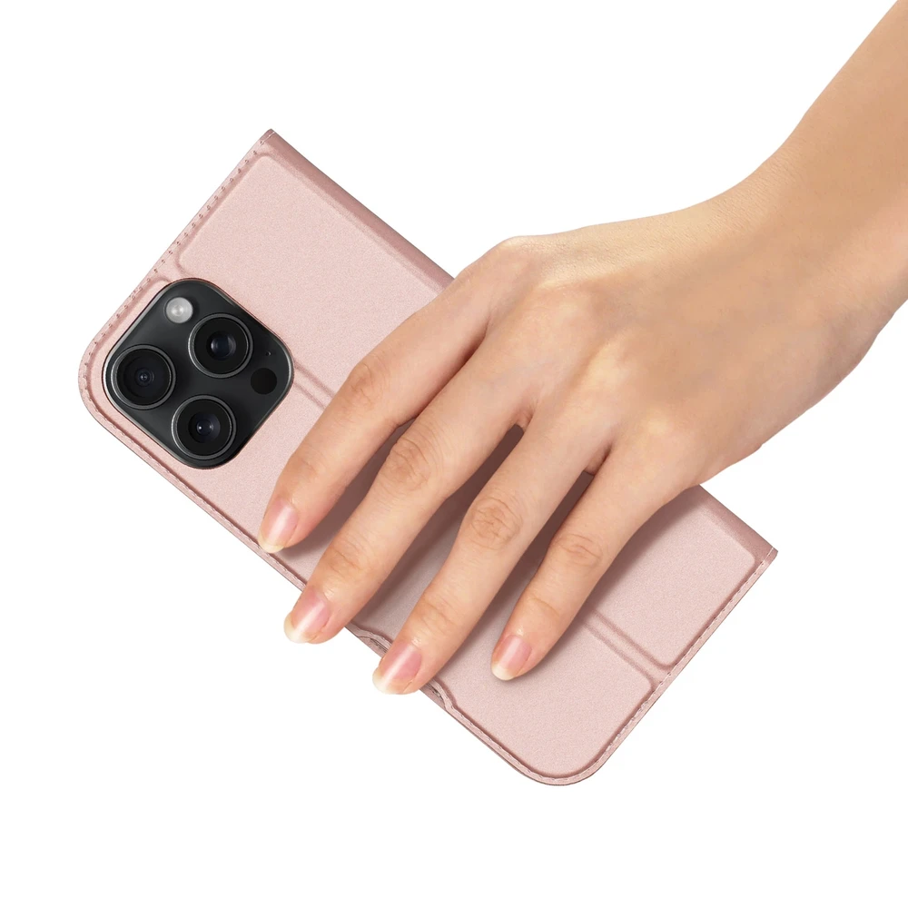 Dux Ducis atverčiamas dėklas SKIN PRO skirtas Apple iPhone 16 Pro Max rožinės spalvos