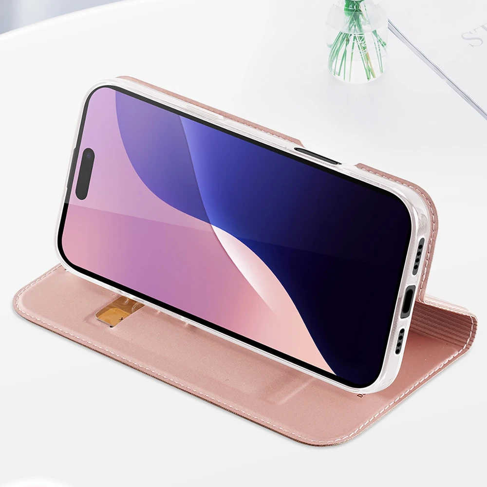 Dux Ducis atverčiamas dėklas SKIN PRO skirtas Apple iPhone 16 Pro Max rožinės spalvos