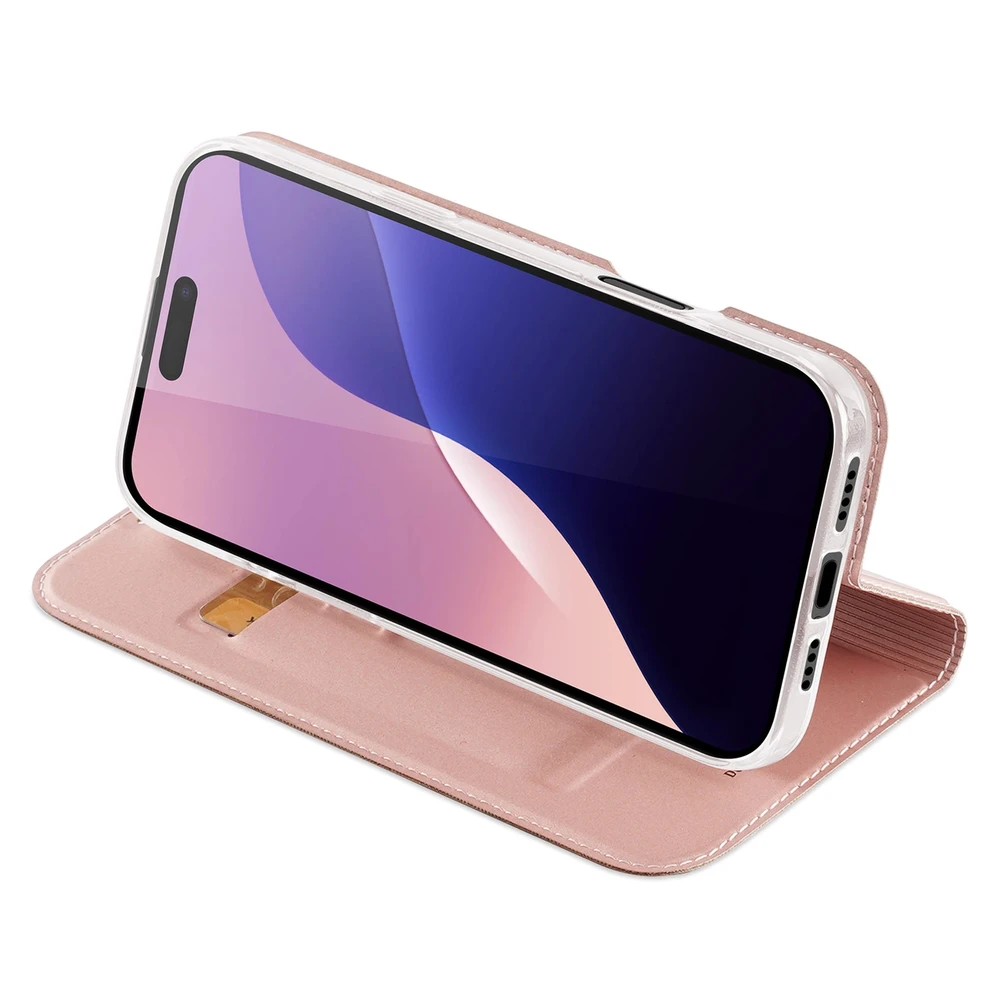 Dux Ducis atverčiamas dėklas SKIN PRO skirtas Apple iPhone 16 Pro Max rožinės spalvos