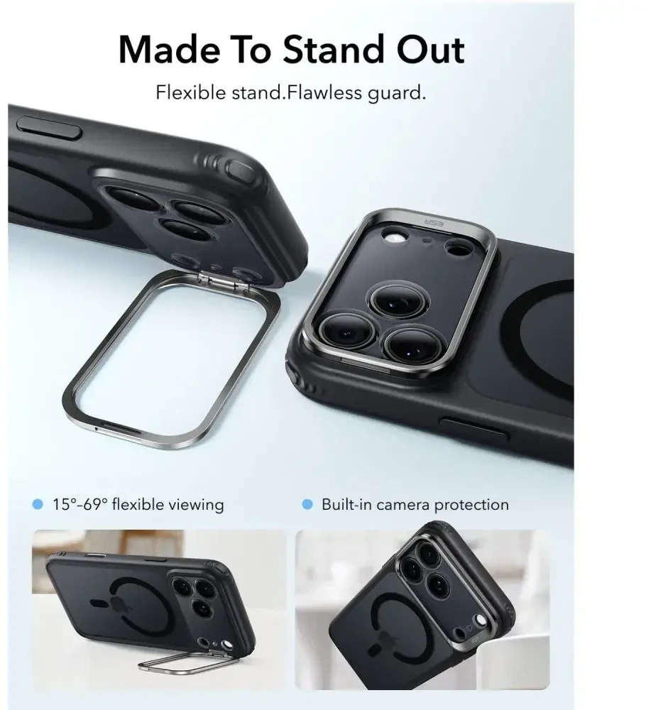 Dėklas ESR CLASSIC HYBRID KICKSTAND MAGSAFE IPHONE 17 PRO MAX / 18 PRO MAX FROSTED Juodas