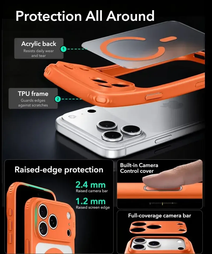 Dėklas ESR CLASSIC HYBRID MAGSAFE IPHONE 17 PRO / 18 PRO FROSTED Oranžinis