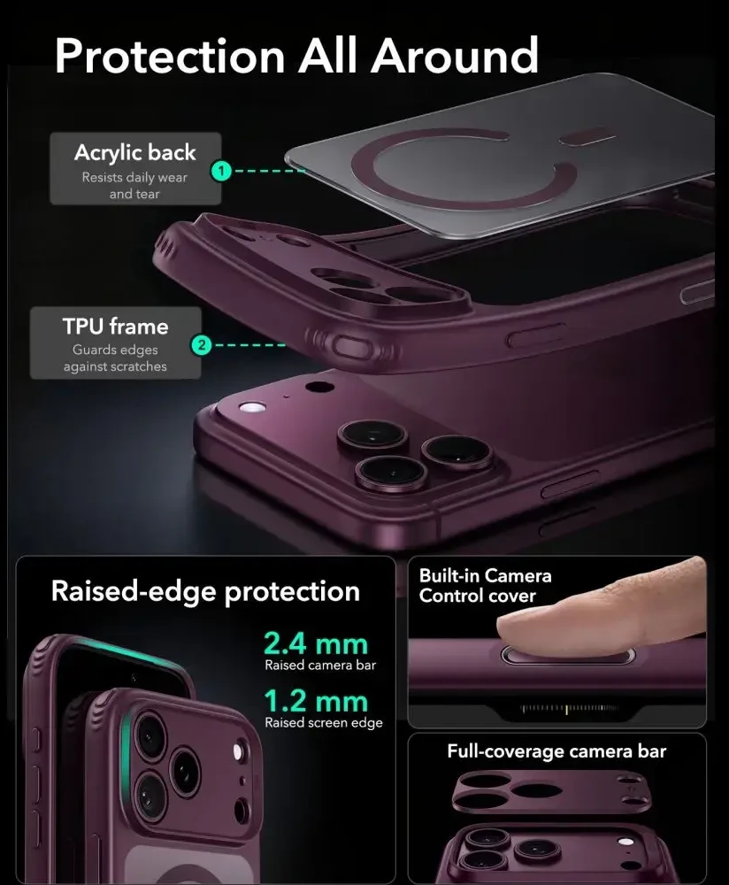 Dėklas Esr Classic Hybrid Magsafe iPhone 17 Pro Max / 18 Pro Max frosted deep burgundy