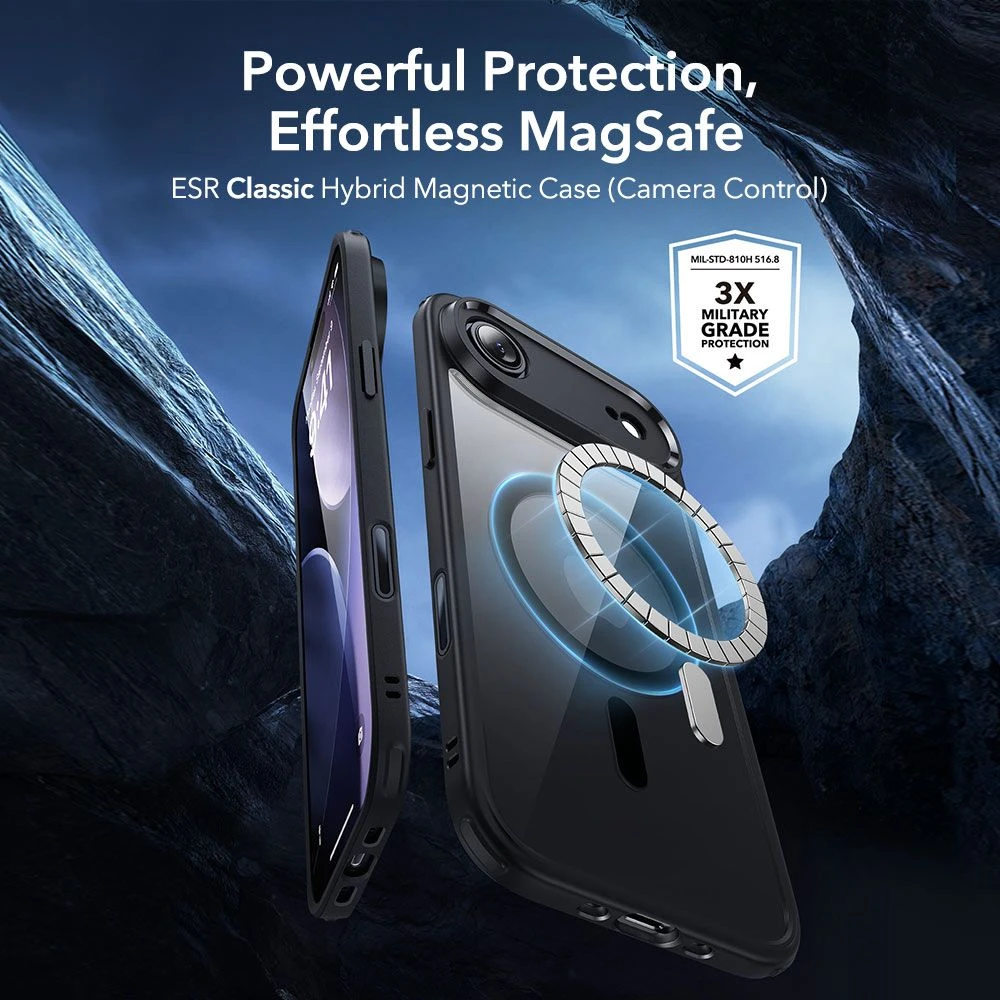 ESR Classic Hybrid Magsafe ir grūdinto stiklo iPhone 17 Air skaidrus/juodas