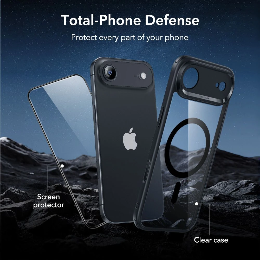 ESR Classic Hybrid Magsafe ir grūdinto stiklo iPhone 17 Air skaidrus/juodas