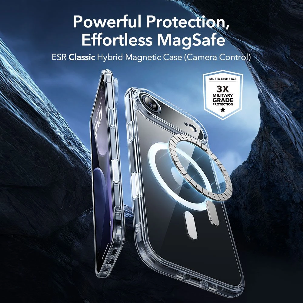ESR Classic Hybrid Magsafe ir grūdinto stiklo iPhone 17 apsauginis stikliukas, skaidrus