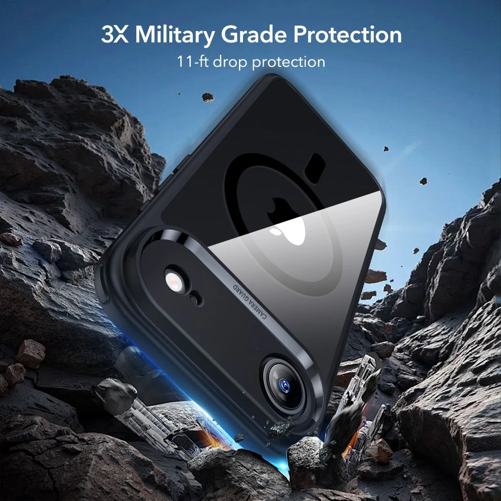 ESR Classic Hybrid Magsafe ir grūdinto stiklo iPhone 17 Air skaidrus/juodas