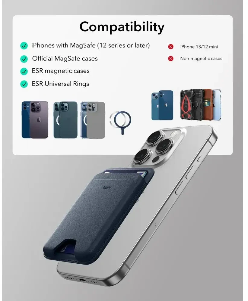 Dėklas Mėlyna ESR HaloLock magnetinė piniginė (tamsiai mėlyna)
