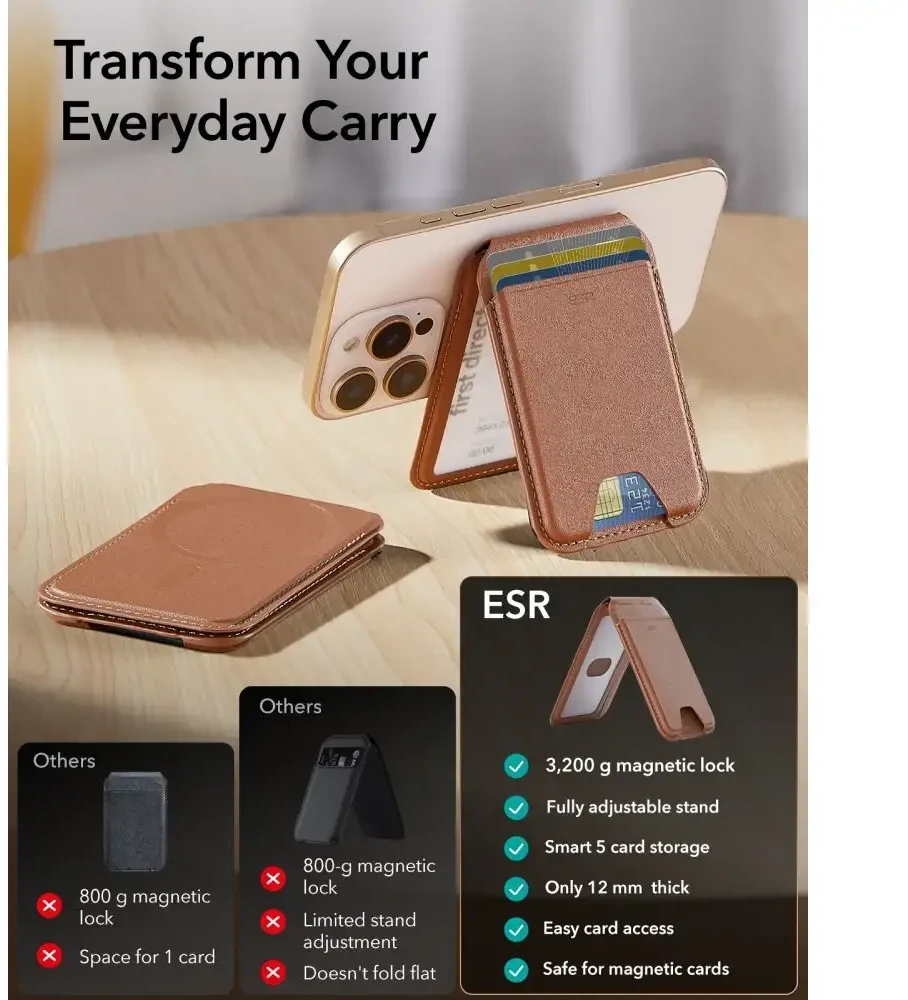 Dėklas ESR Classic Magnetic Wallet Stand, ruda